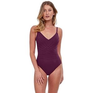 Gottex Collection Divine V-Neck V-Back One Piece Swimsuit Purple